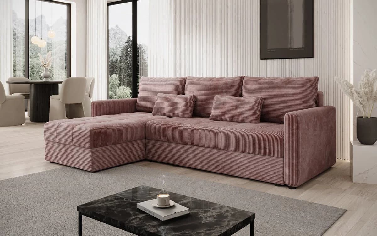 Luxusbetten24 Schlafsofa Roma Cord Rosa mit Stauraum