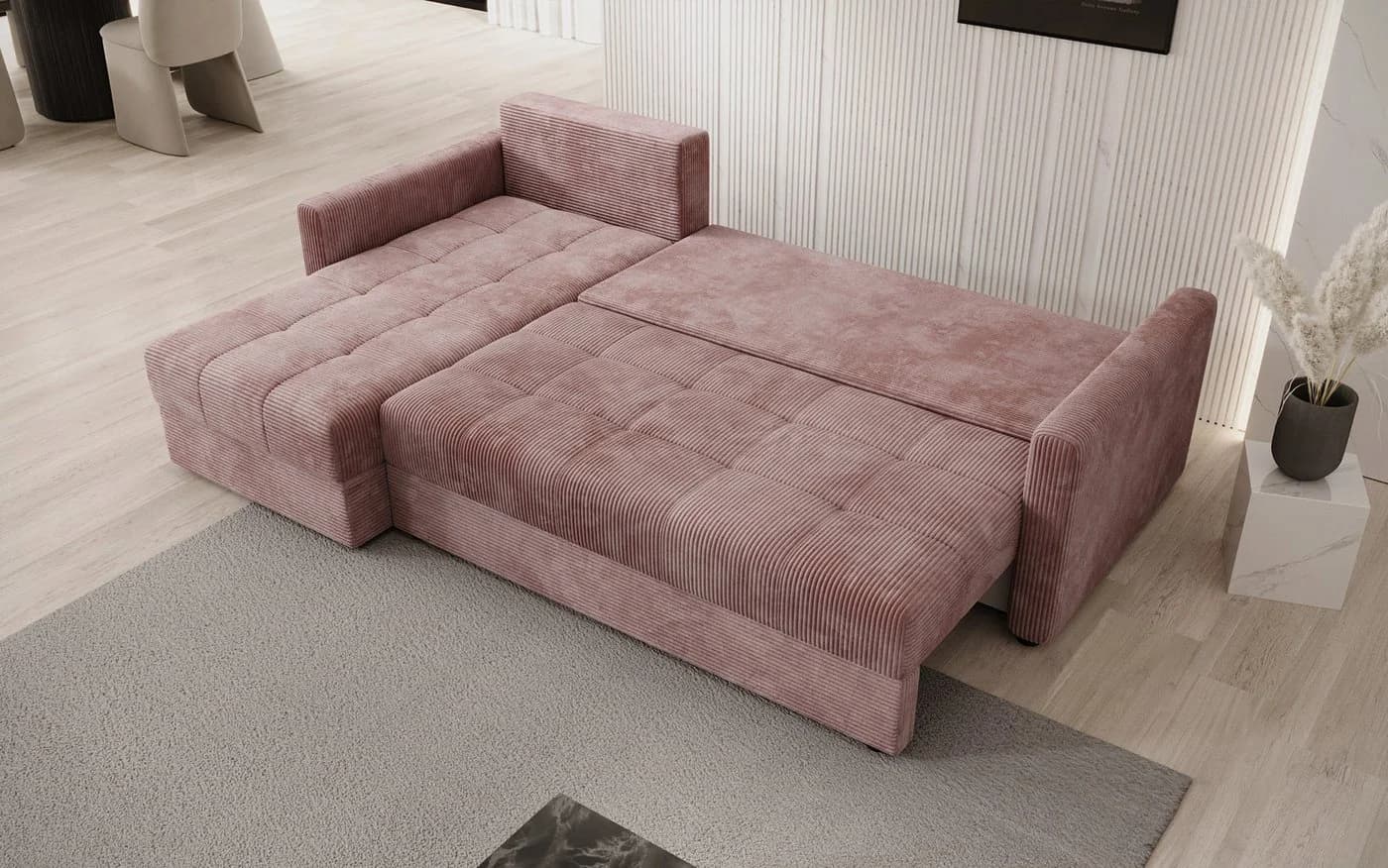 Luxusbetten24 Schlafsofa Roma Cord Rosa mit Stauraum - Bild 4