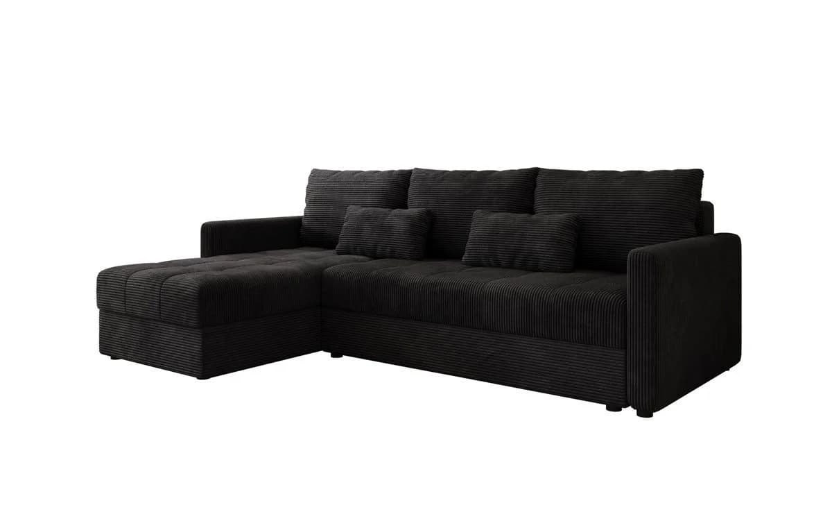Luxusbetten24 Schlafsofa Roma Cord Schwarz mit Stauraum - Bild 2