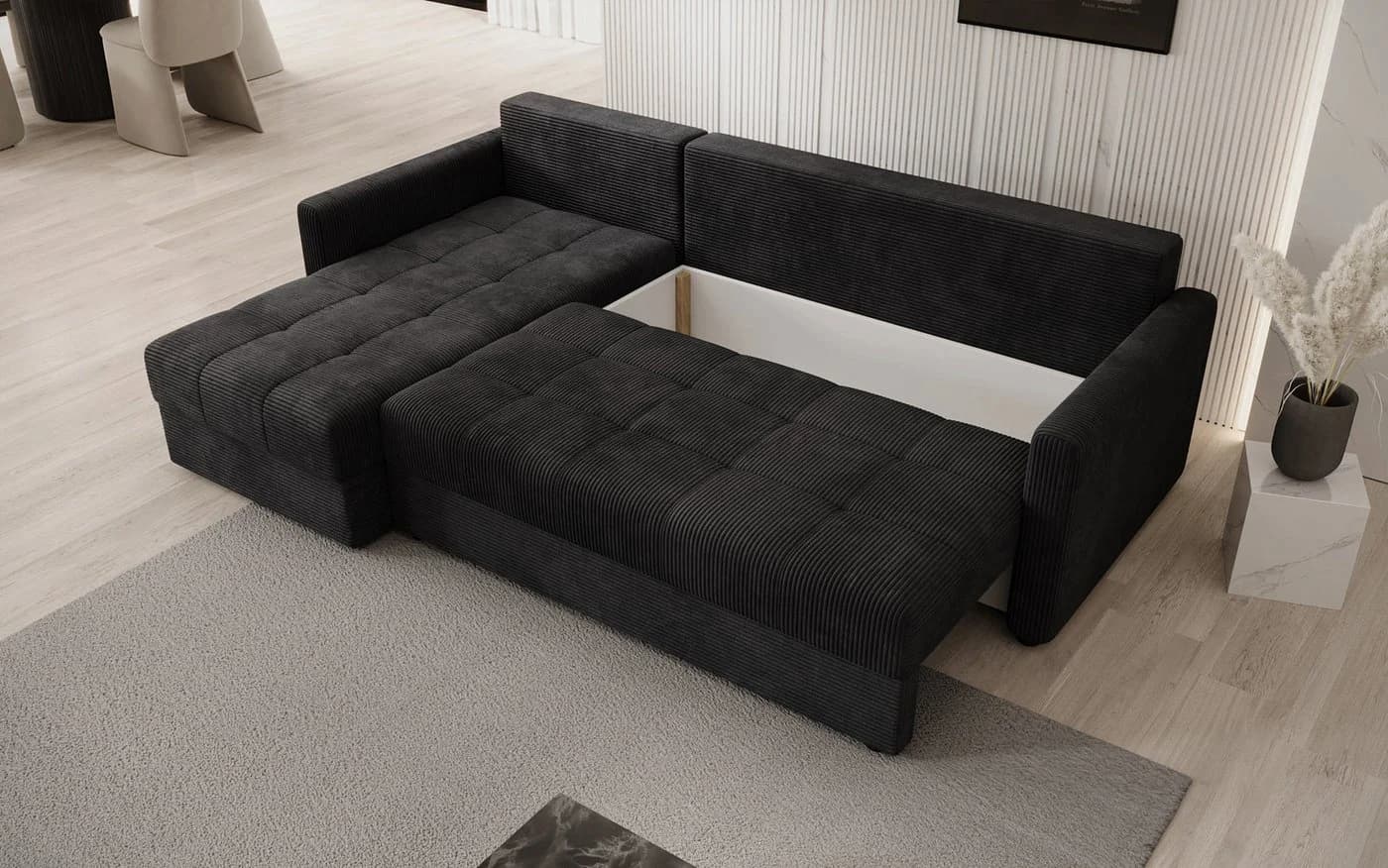 Luxusbetten24 Schlafsofa Roma Cord Schwarz mit Stauraum - Bild 3