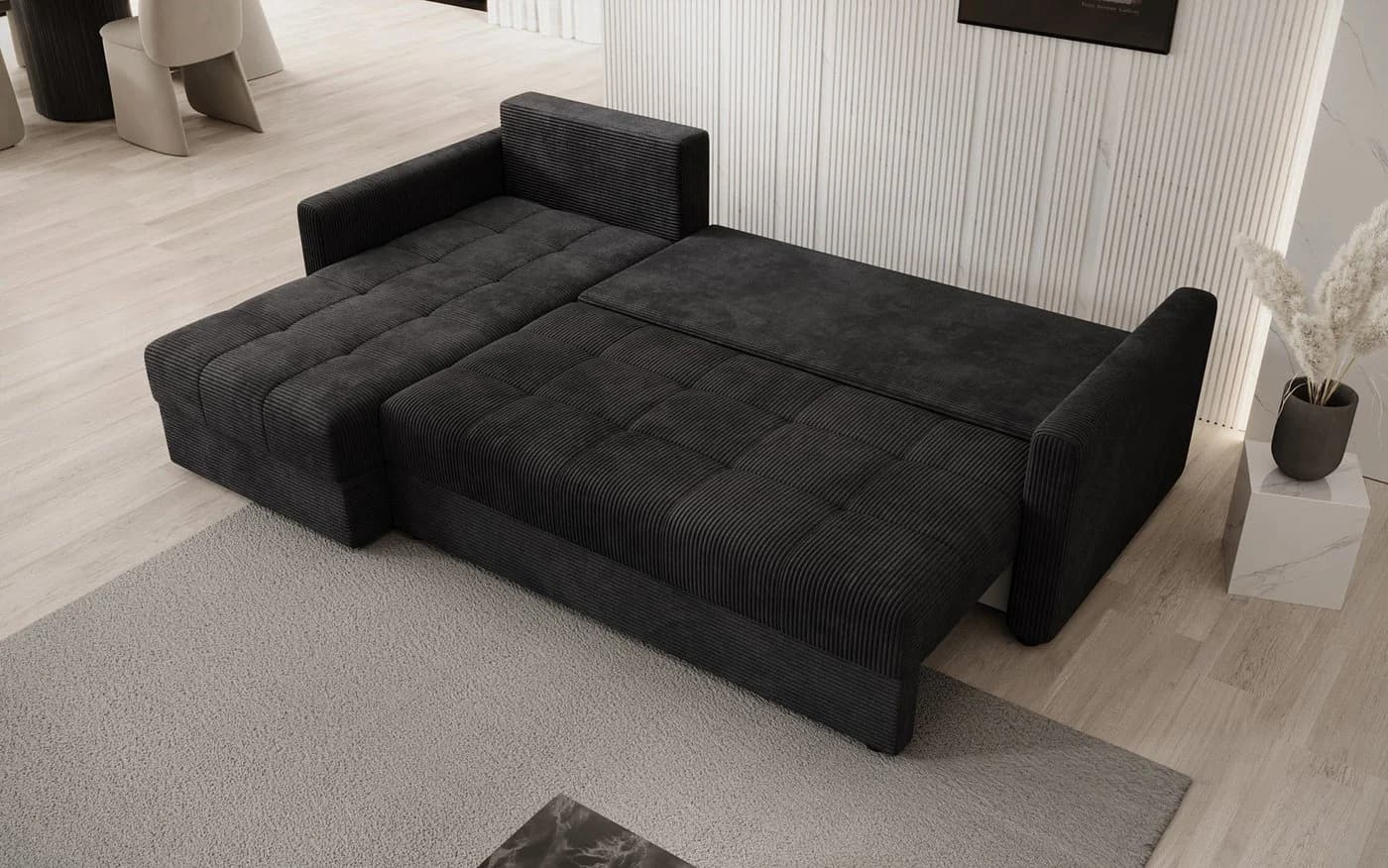 Luxusbetten24 Schlafsofa Roma Cord Schwarz mit Stauraum - Bild 4