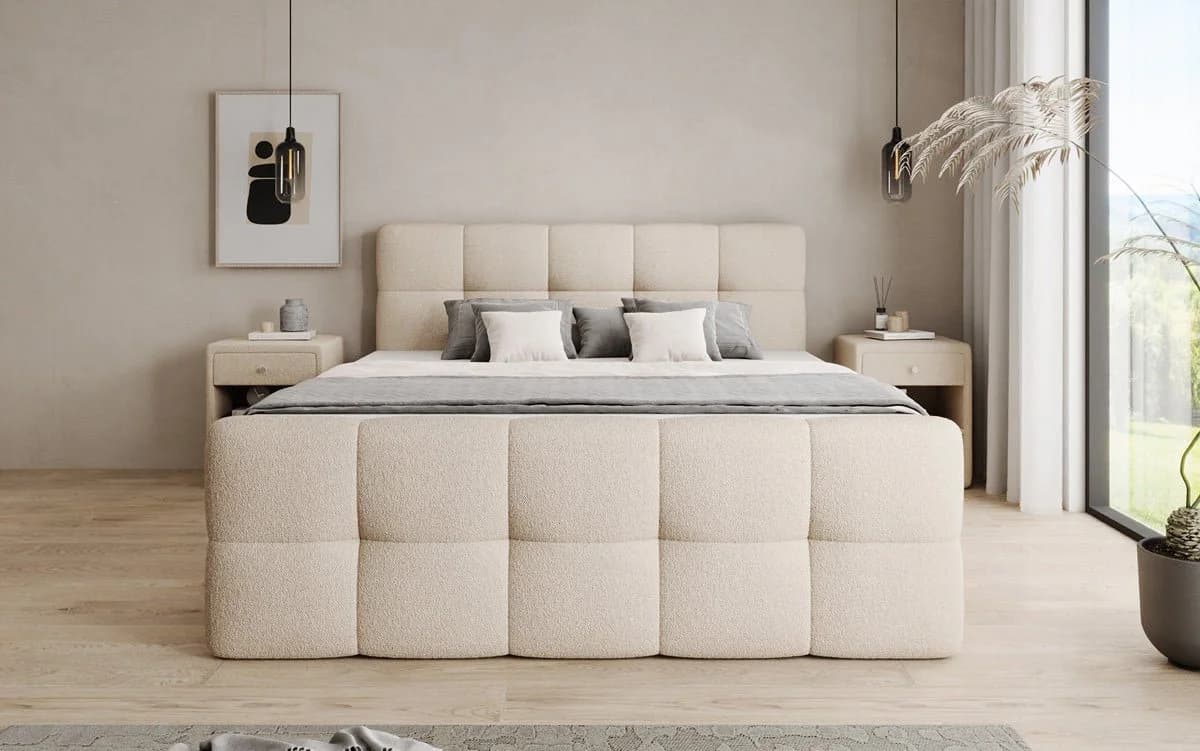 Luxusbetten24 Boxspringbett Cozy Beige Teddy Bouclé mit Stauraum & Topper - Bild 3