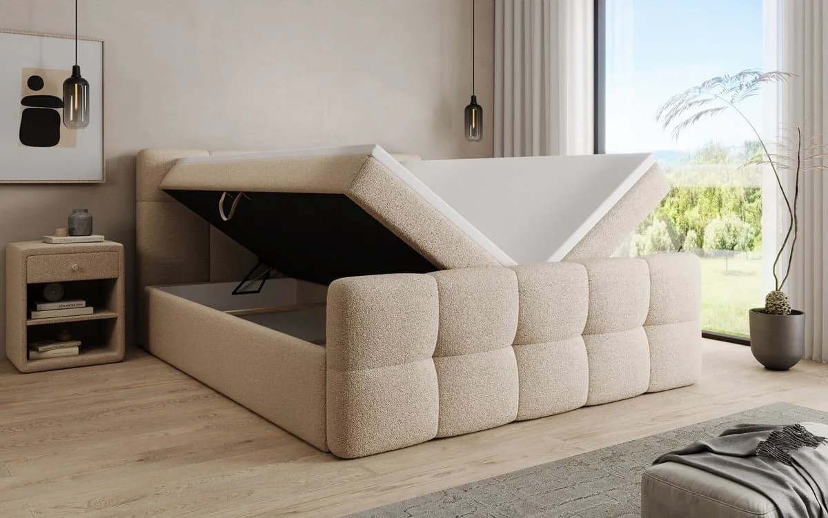 Luxusbetten24 Boxspringbett Cozy Beige Teddy Bouclé mit Stauraum & Topper - Bild 4