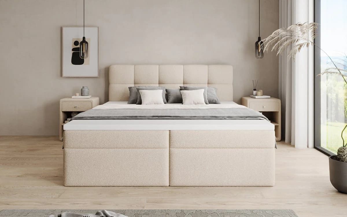 Luxusbetten24 Boxspringbett Cozy II Beige Teddy Bouclé mit Stauraum - Bild 3