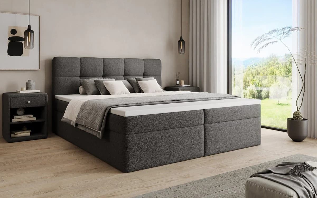 Luxusbetten24 Boxspringbett Cozy II grau mit Stauraum und Topper