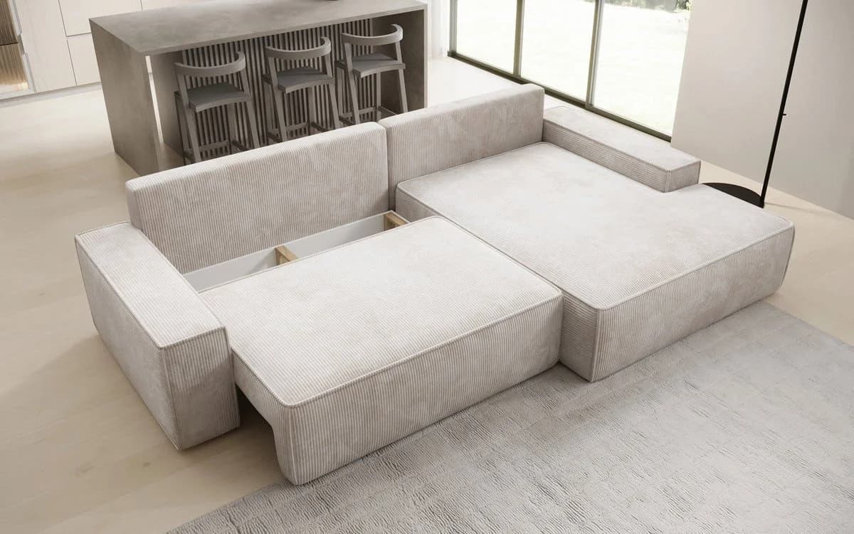 Luxusbetten24 Schlafsofa Verona Beige mit Ottomane und Stauraum - Bild 3