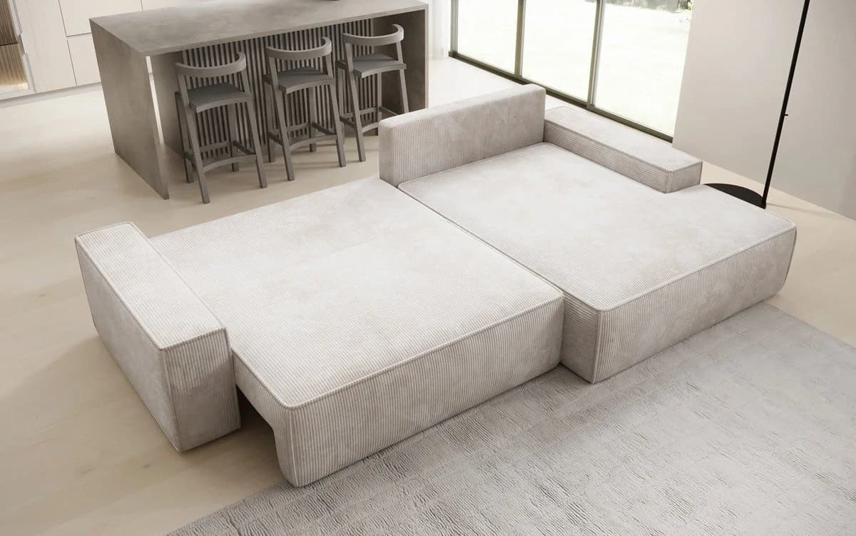 Luxusbetten24 Schlafsofa Verona Beige mit Ottomane und Stauraum - Bild 4