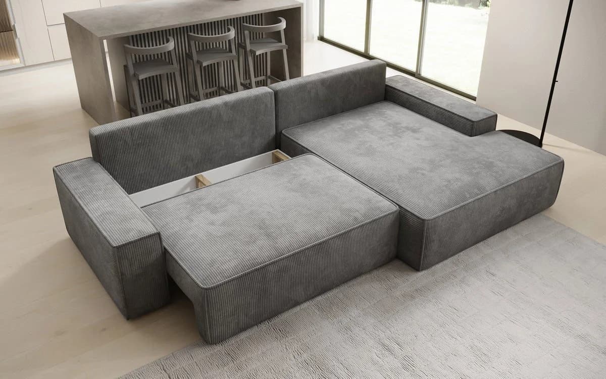 Luxusbetten24 Schlafsofa Verona Grau mit breiter Ottomane und Schlaffunktion - Bild 3