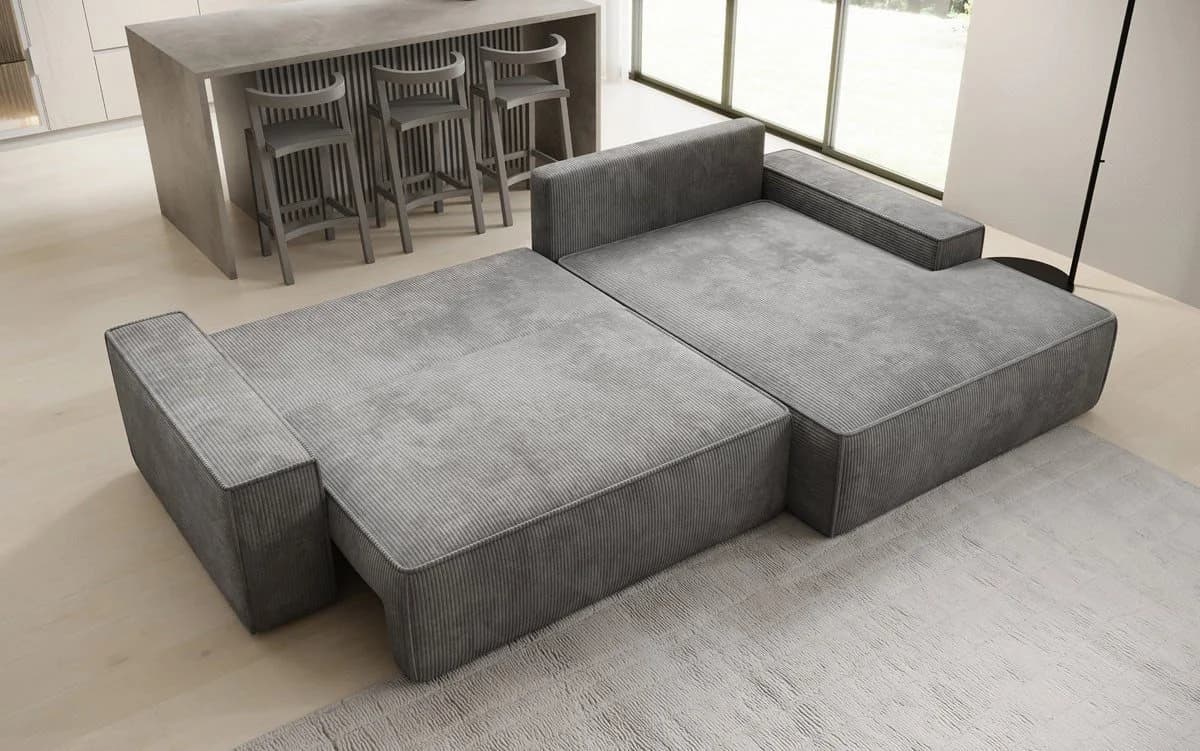 Luxusbetten24 Schlafsofa Verona Grau mit breiter Ottomane und Schlaffunktion - Bild 4
