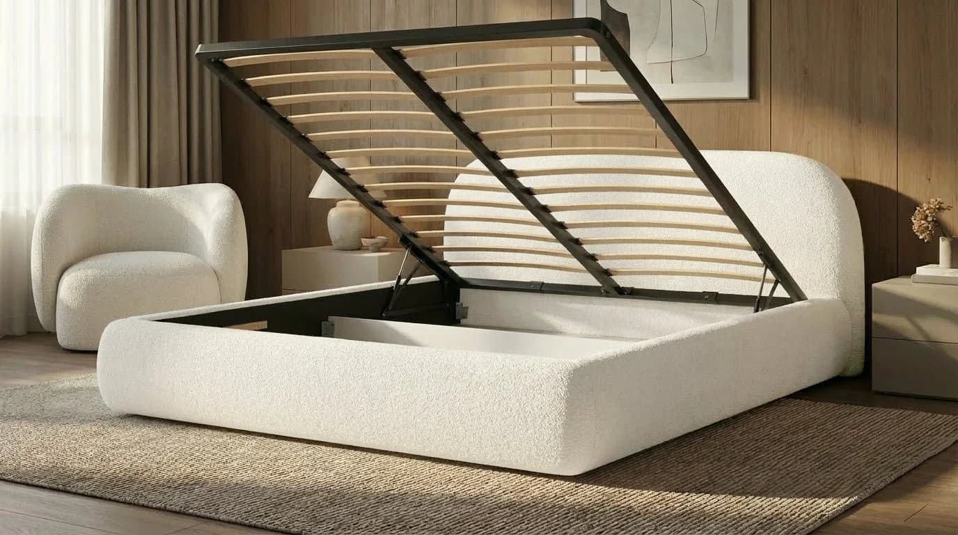 Luxusbetten24 Polsterbett Luma Weiß Bouclé mit Stauraum - Bild 4