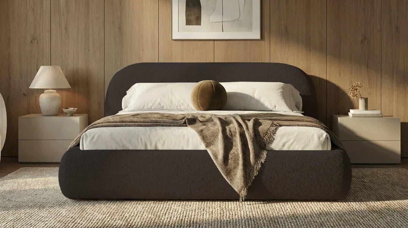 Luxusbetten24 Polsterbett Luma Braun Bouclé mit Stauraum