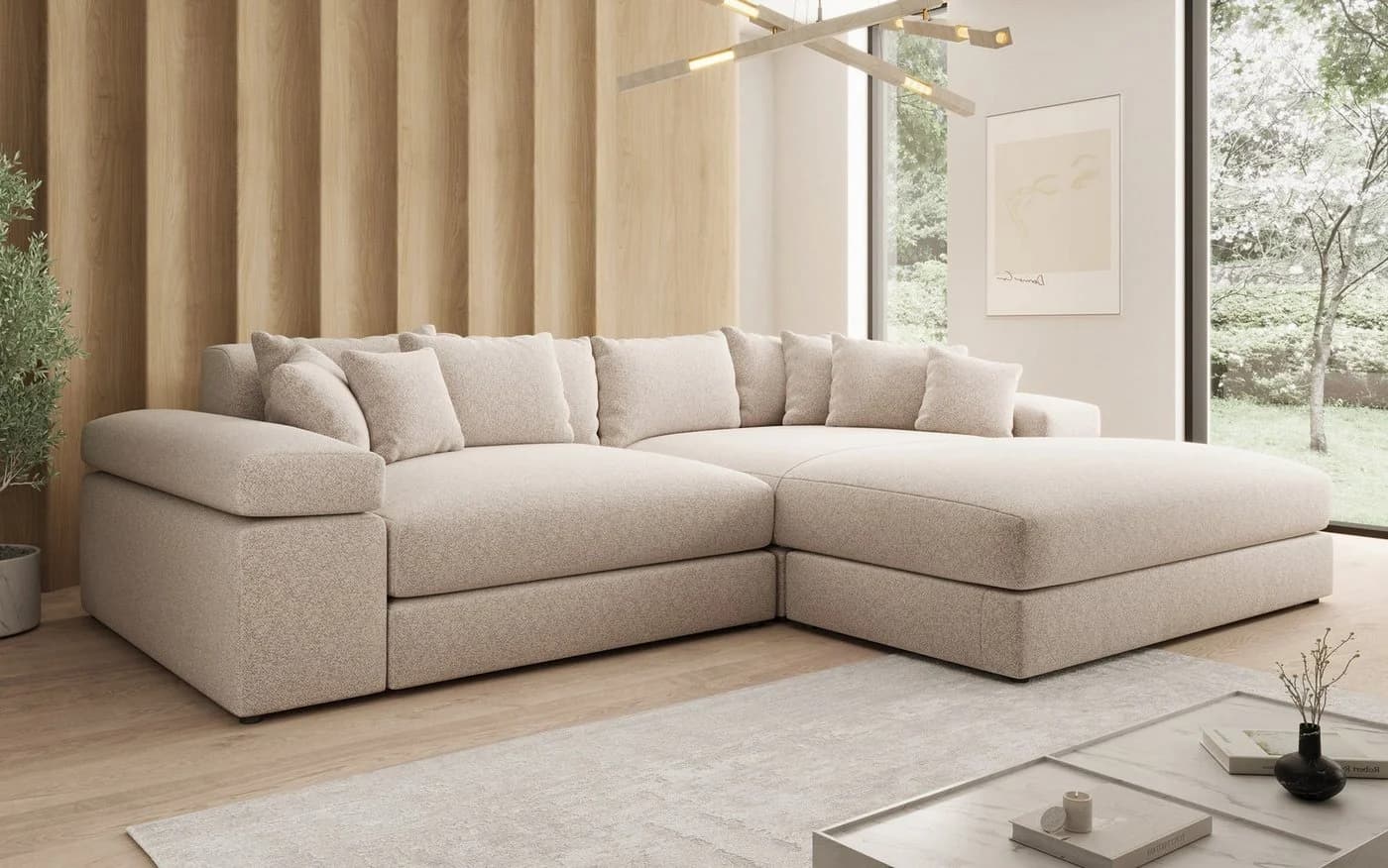 Luxusbetten24 Designer Sofa Bernardo Beige mit breiter Ottomane