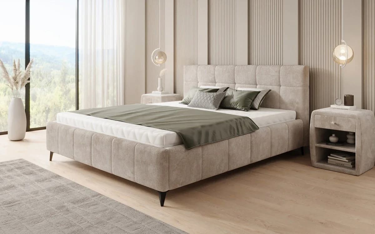 Luxusbetten24 Polsterbett Nelly Beige Cord mit Stauraum