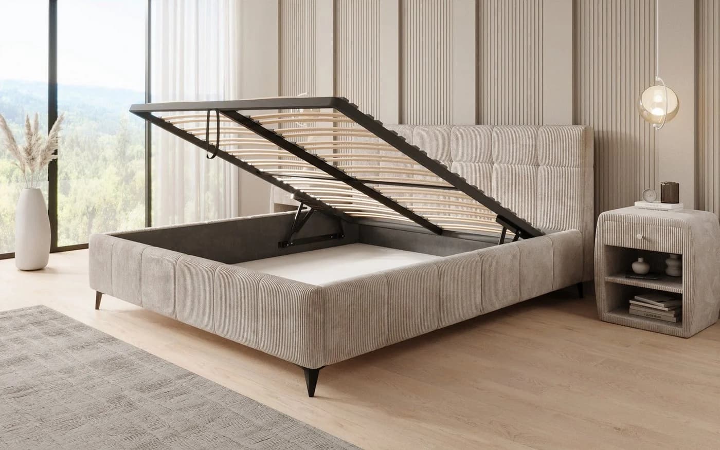 Luxusbetten24 Polsterbett Nelly Beige Cord mit Stauraum - Bild 4