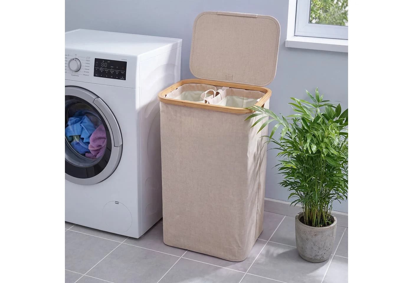 Björn&Schiller Wäschekorb mit Deckel 105L 2 Fächer Beige/Rosa - Bild 2