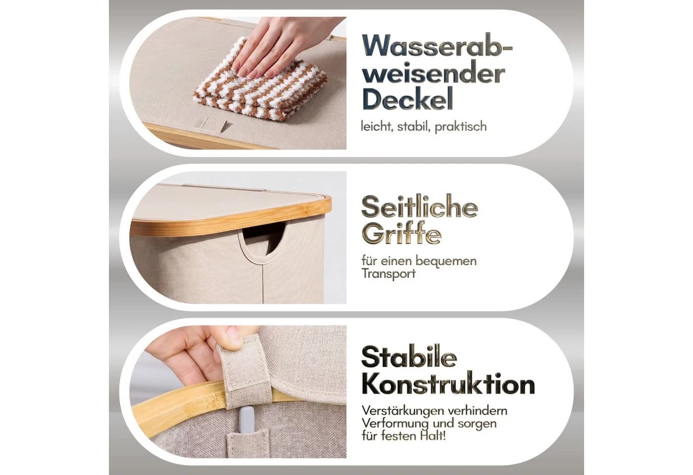 Björn&Schiller Wäschekorb mit Deckel 105L 2 Fächer Beige/Rosa - Bild 4