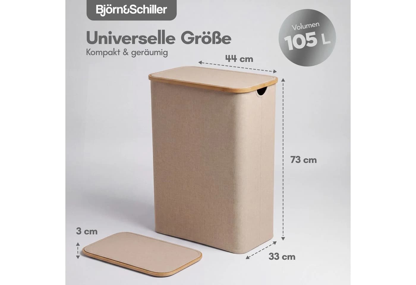 Björn&Schiller Wäschekorb mit Deckel 105L 2 Fächer Beige/Rosa - Bild 5