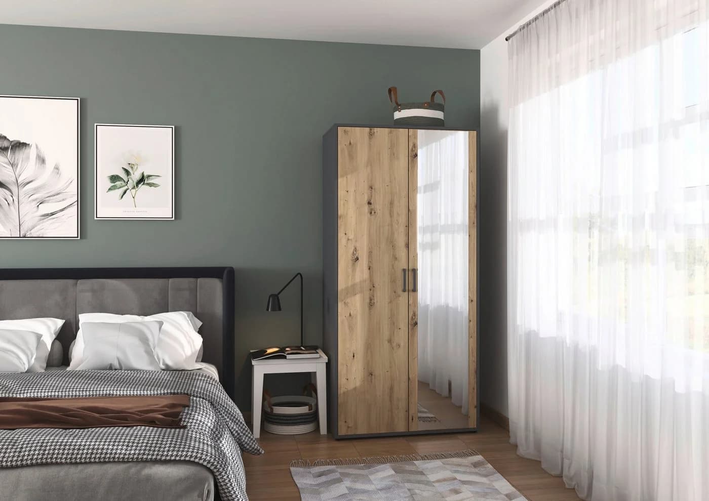 Rauch Drehtürenschrank Kleiderschrank Garderobe Wäscheschrank Voyager Graumetallic Eiche