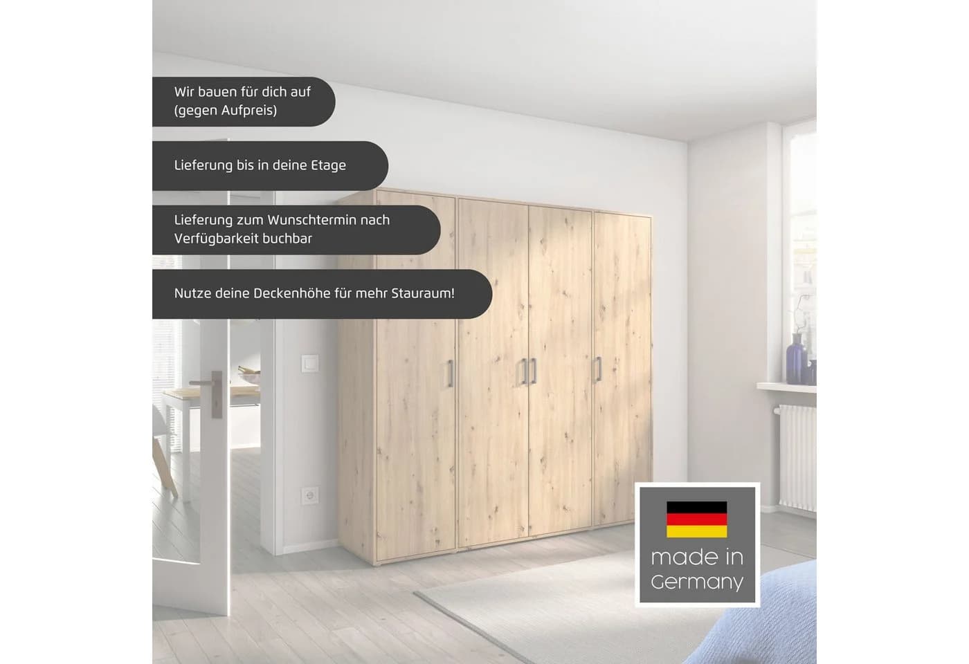Rauch Drehtürenschrank Kleiderschrank Garderobe Wäscheschrank Voyager Graumetallic Eiche - Bild 3