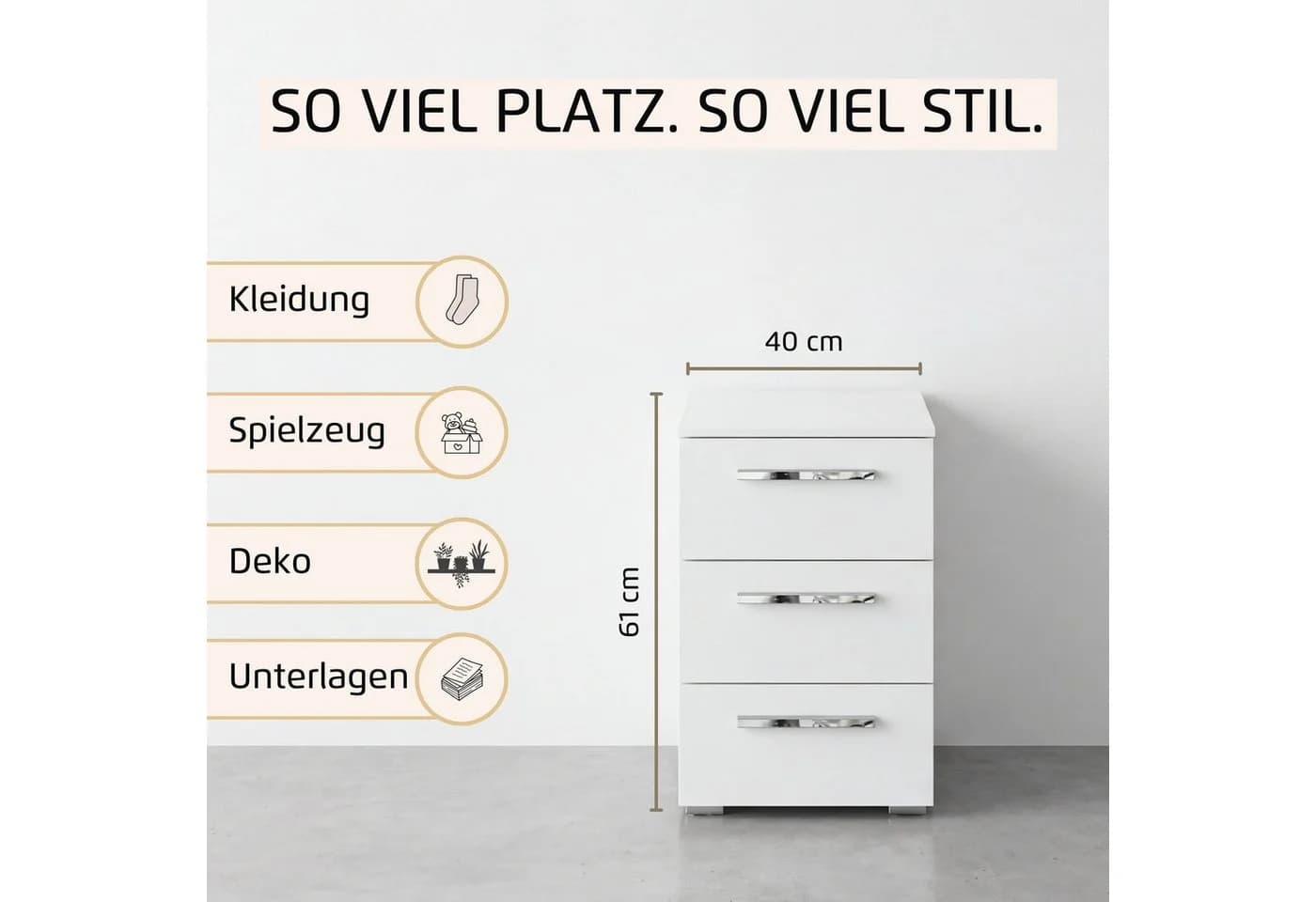 Nachtkommode Rauch Montclar Weiß Hochglanz 3 Schubladen - Bild 3