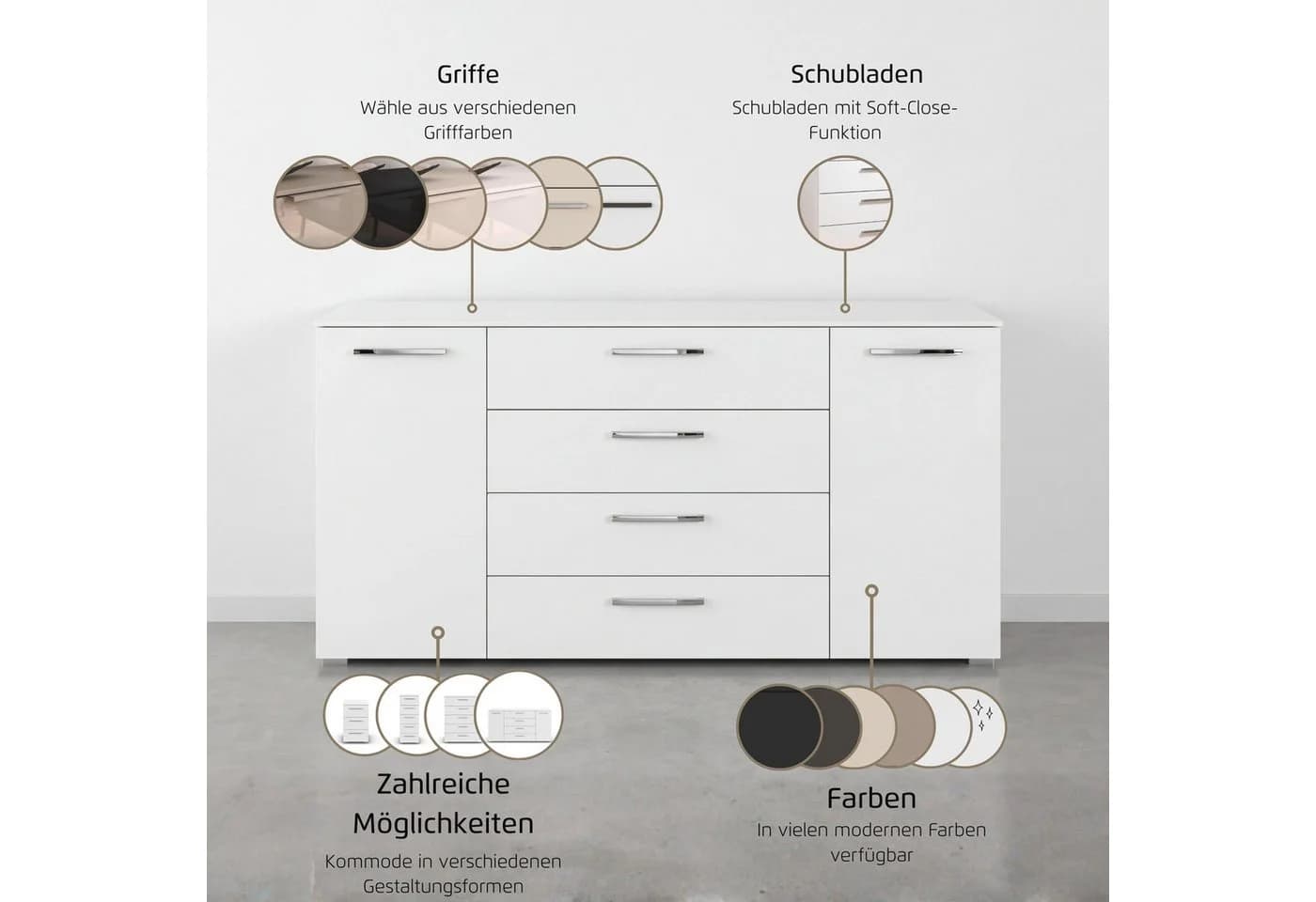 Rauch Kombikommode Montclar beige Hochglanz mit Soft-Close - Bild 4
