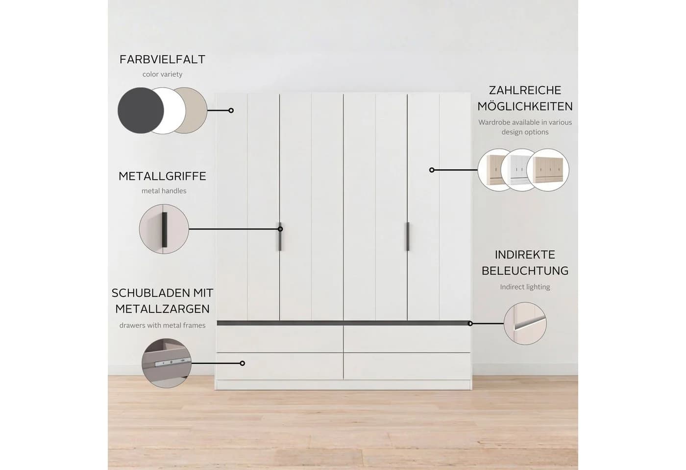 OTTO home Kleiderschrank ARVEN Beige Skandi Plankenoptik Soft-Close - Bild 3