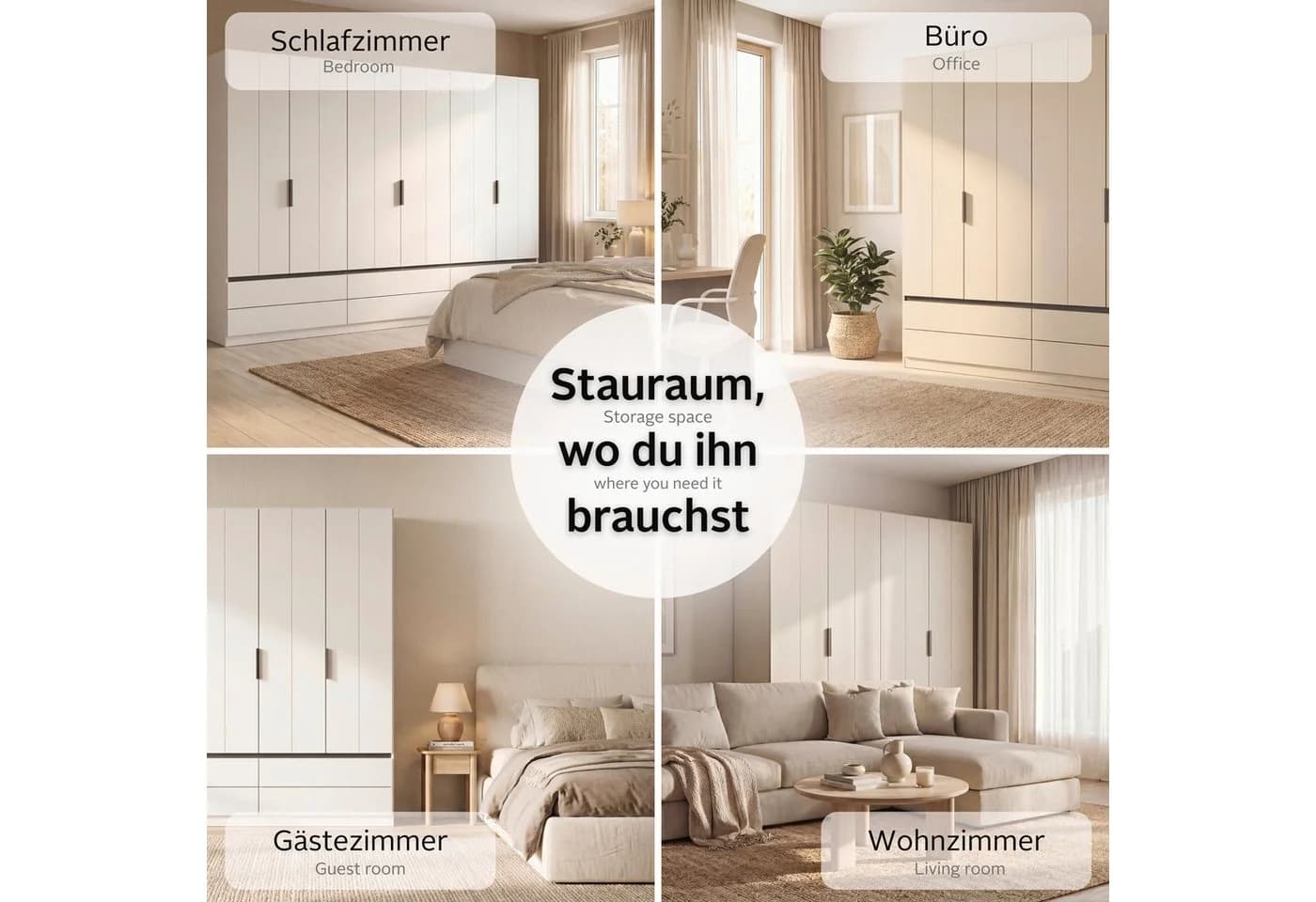 OTTO home Kleiderschrank ARVEN Beige Skandi-Design mit Soft-Close - Bild 5