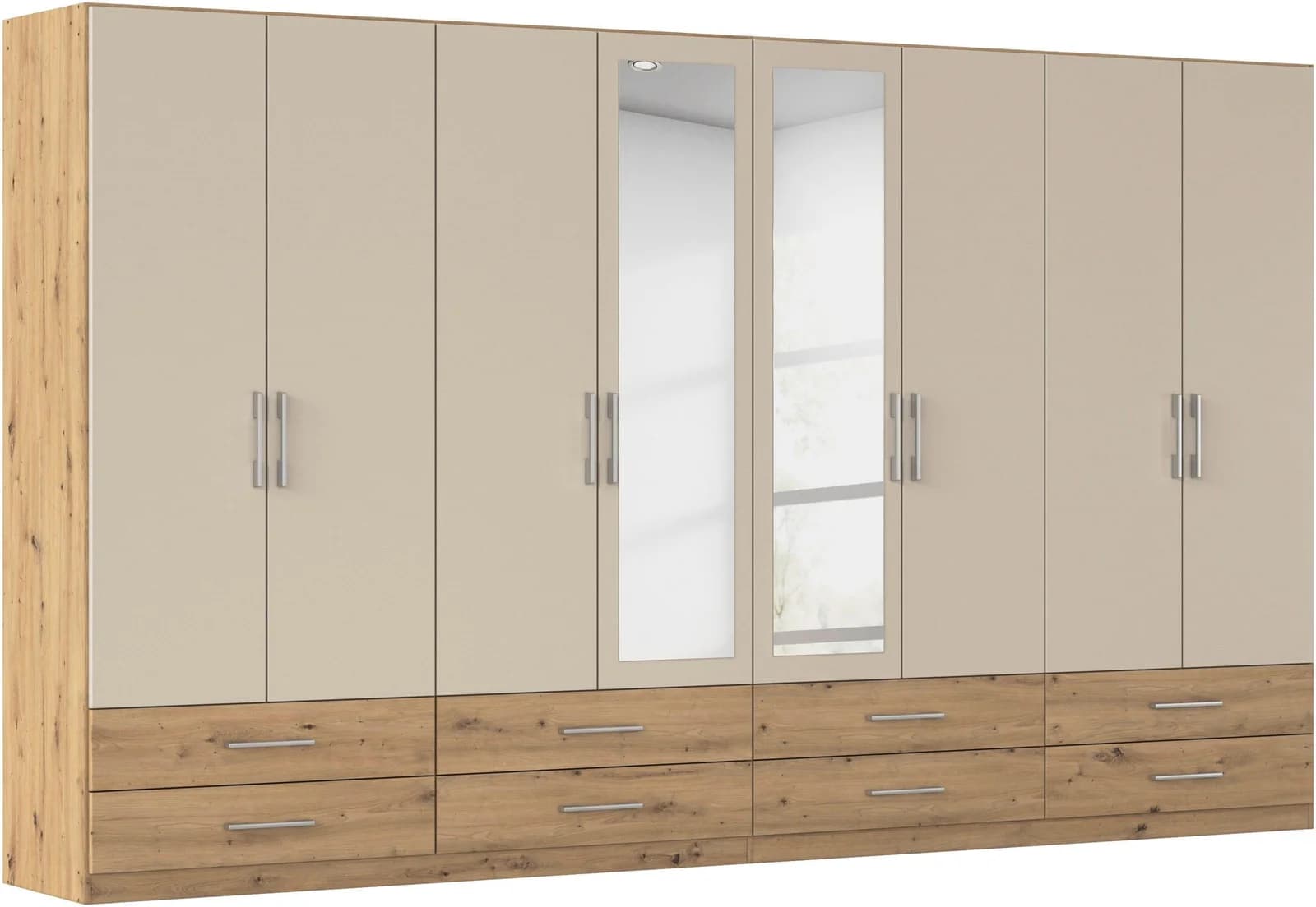 Rauch Kleiderschrank Hersbruck Beige Eiche Artisan mit Spiegeltüren