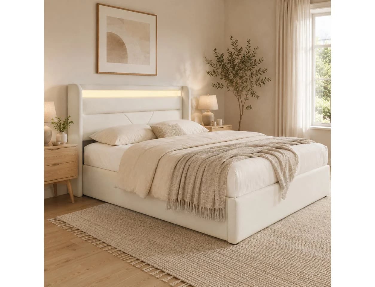 OKWISH Polsterbett Weiß mit LED-Beleuchtung & Bettkasten - Bild 2