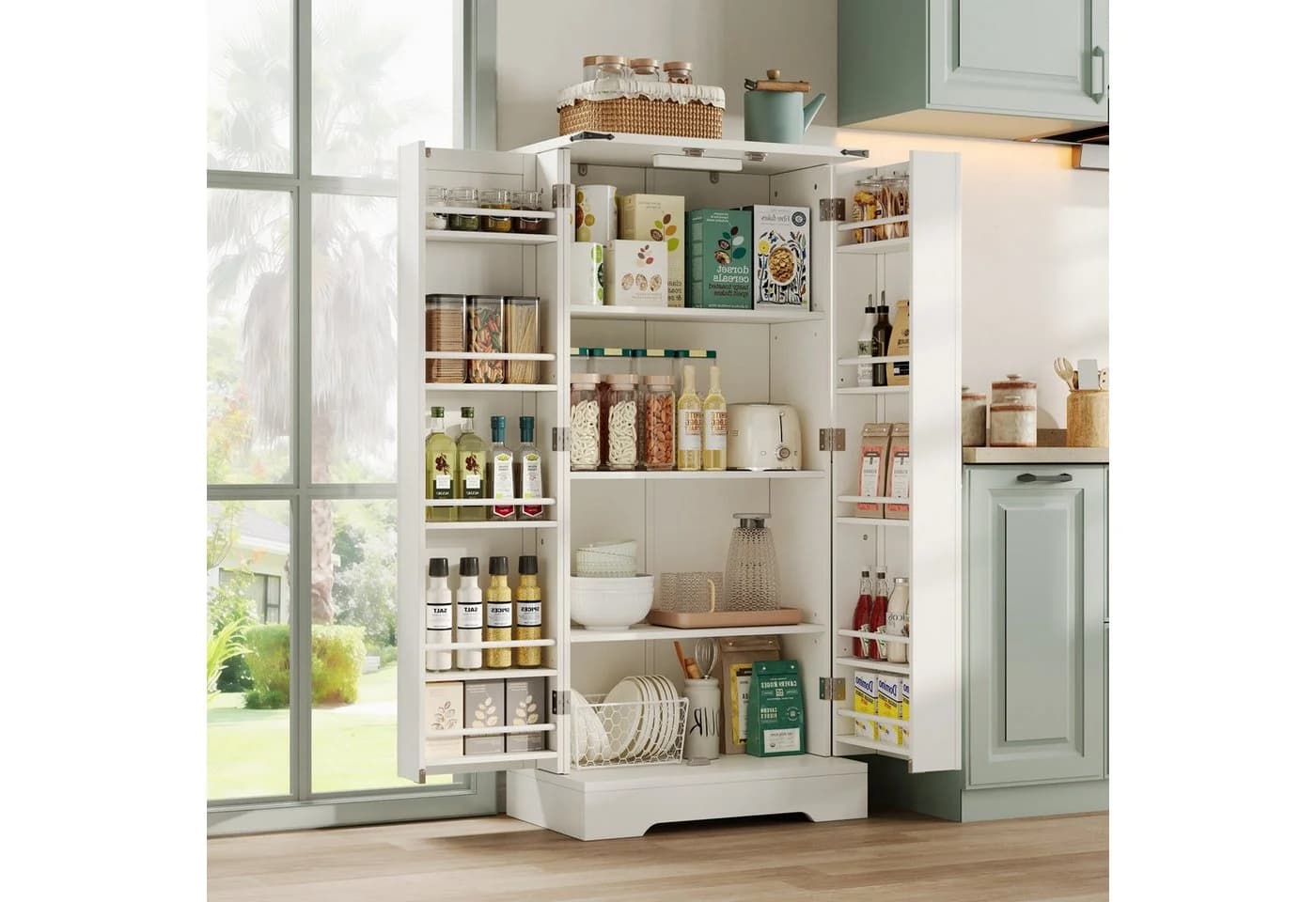 OKWISH Küchenschrank Landhausstil LED-Beleuchtung 60x35x128,5 cm - Bild 2