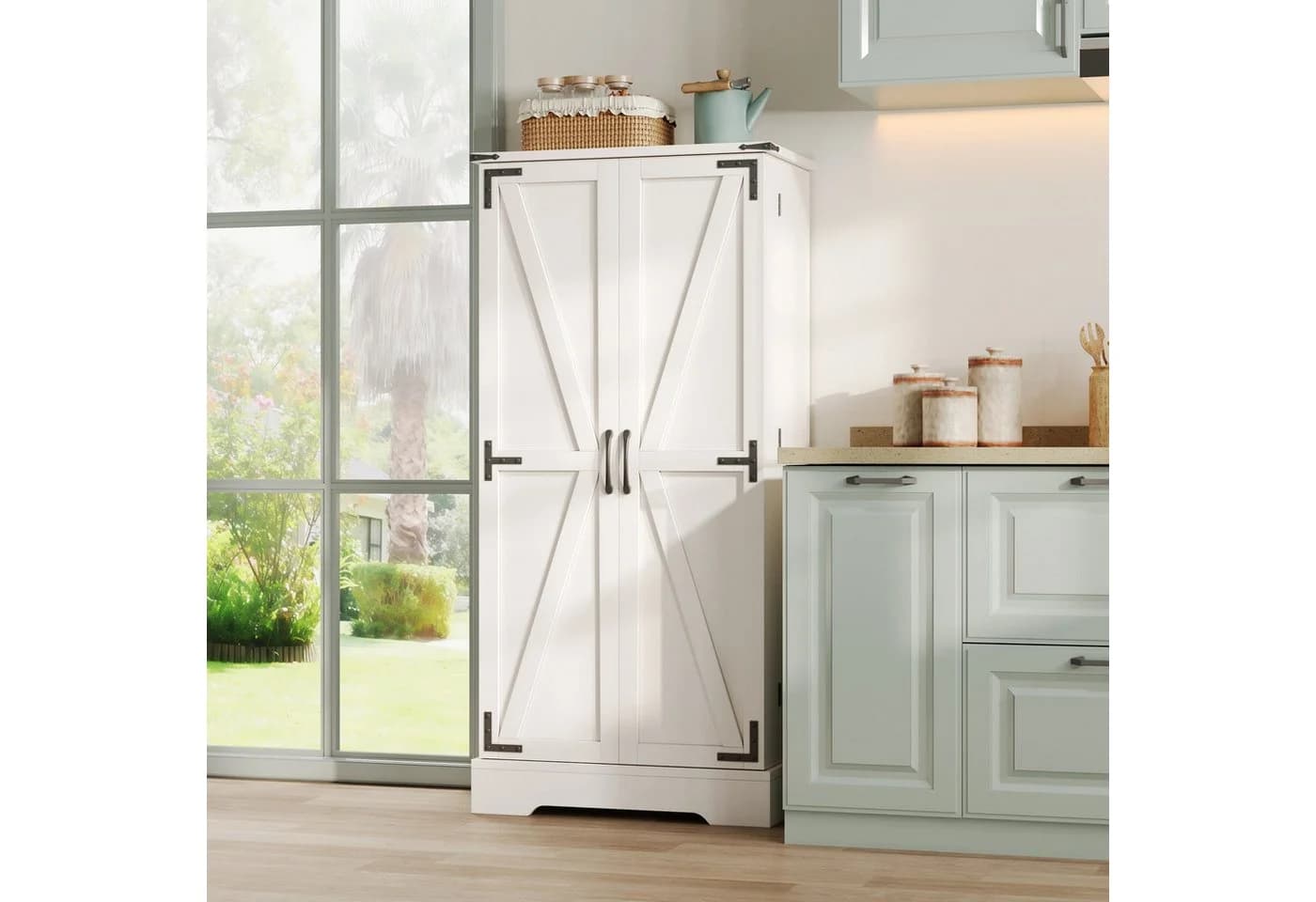 OKWISH Küchenschrank Landhausstil LED-Beleuchtung 60x35x128,5 cm - Bild 3