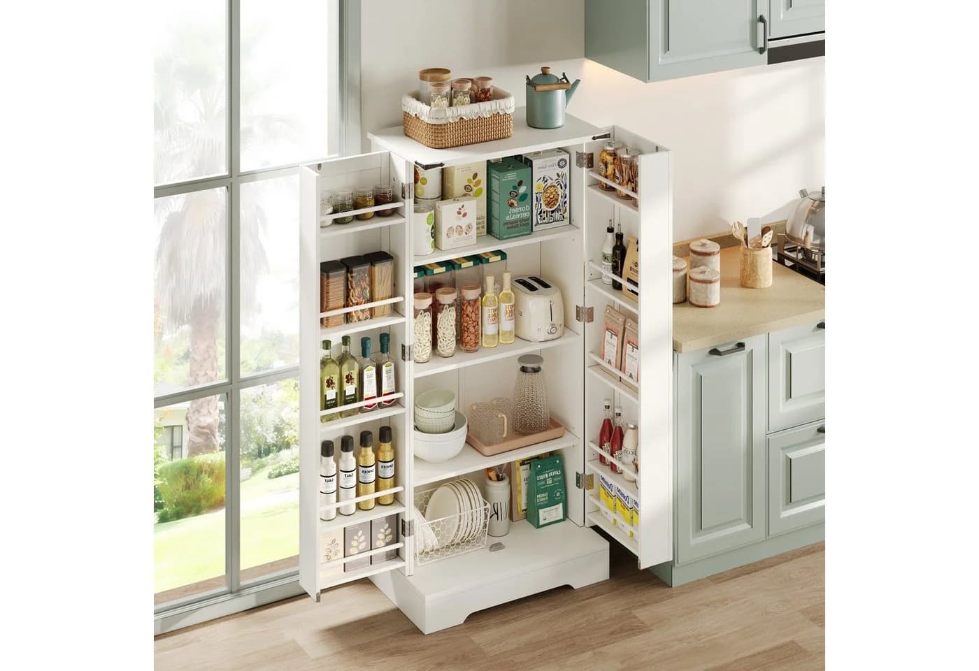 OKWISH Küchenschrank Landhausstil LED-Beleuchtung 60x35x128,5 cm - Bild 4