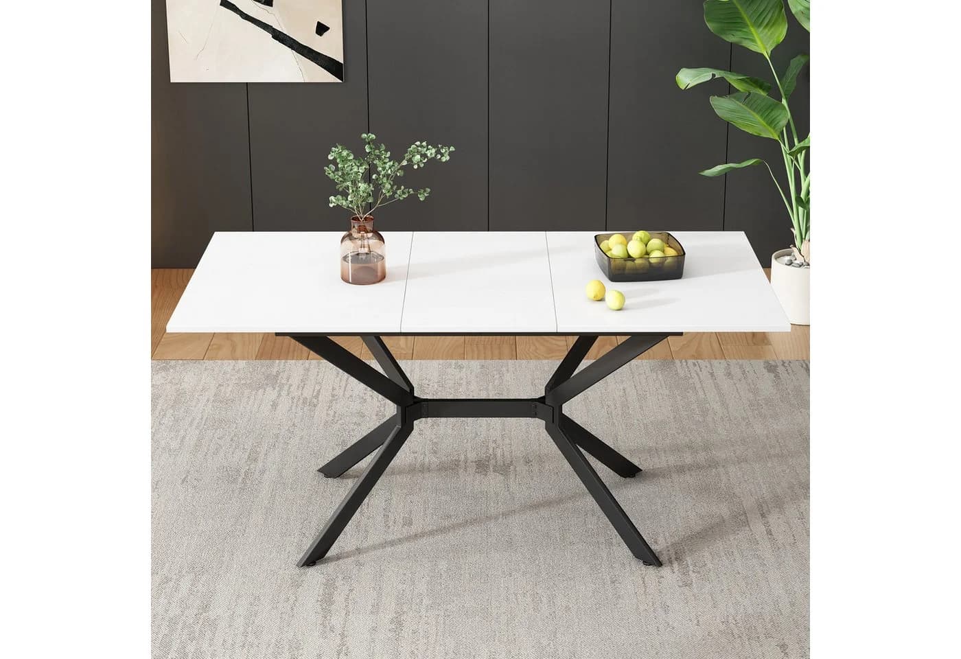 OKWISH Weißer Esstisch mit Teleskop-Auszug und Metallbeinen - Bild 2