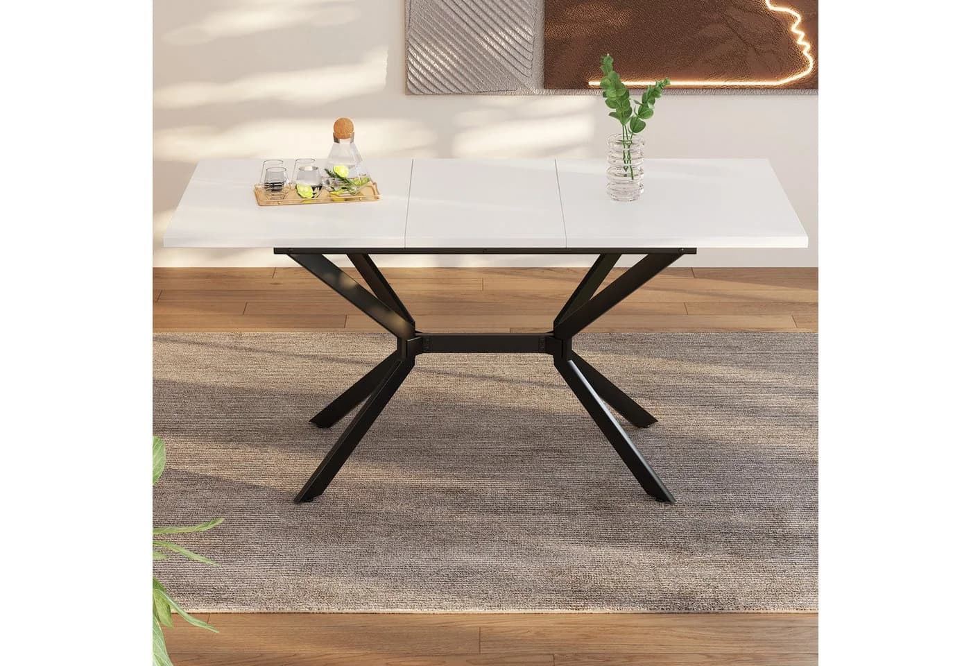 OKWISH Weißer Esstisch mit Teleskop-Auszug und Metallbeinen - Bild 4
