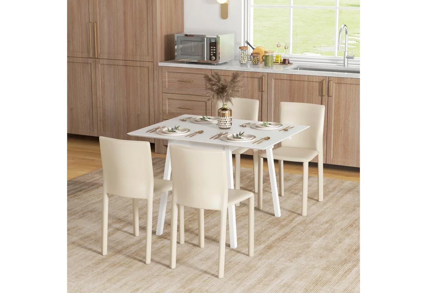 OKWISH Klappbarer Esstisch Weiß Kiefernholz 110x86x75cm - Bild 2