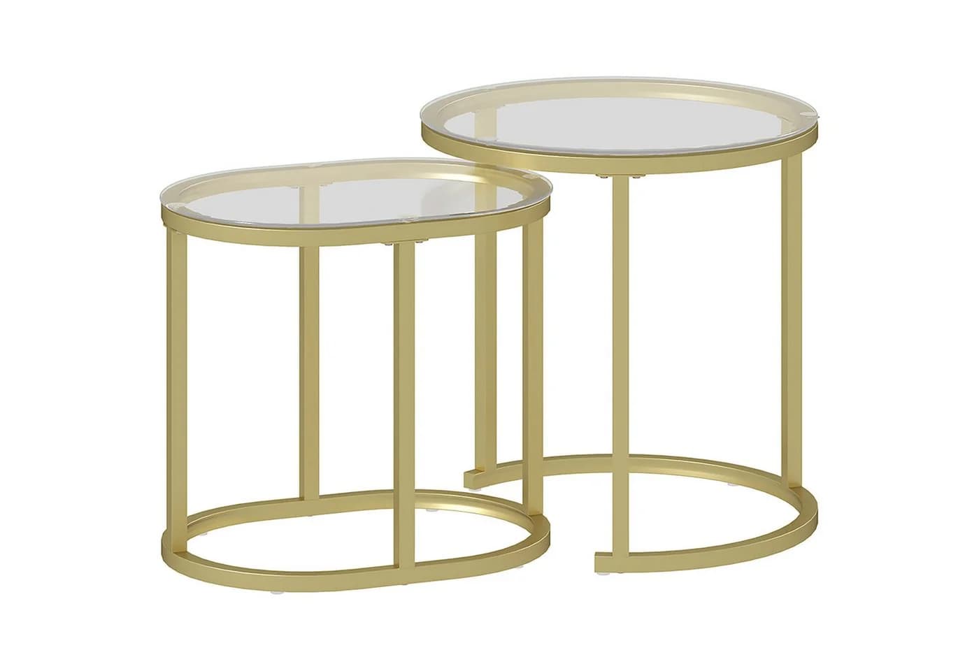 OKWISH Couchtisch 2er-Set Gold stapelbar Stahlrahmen Hartglas - Bild 3