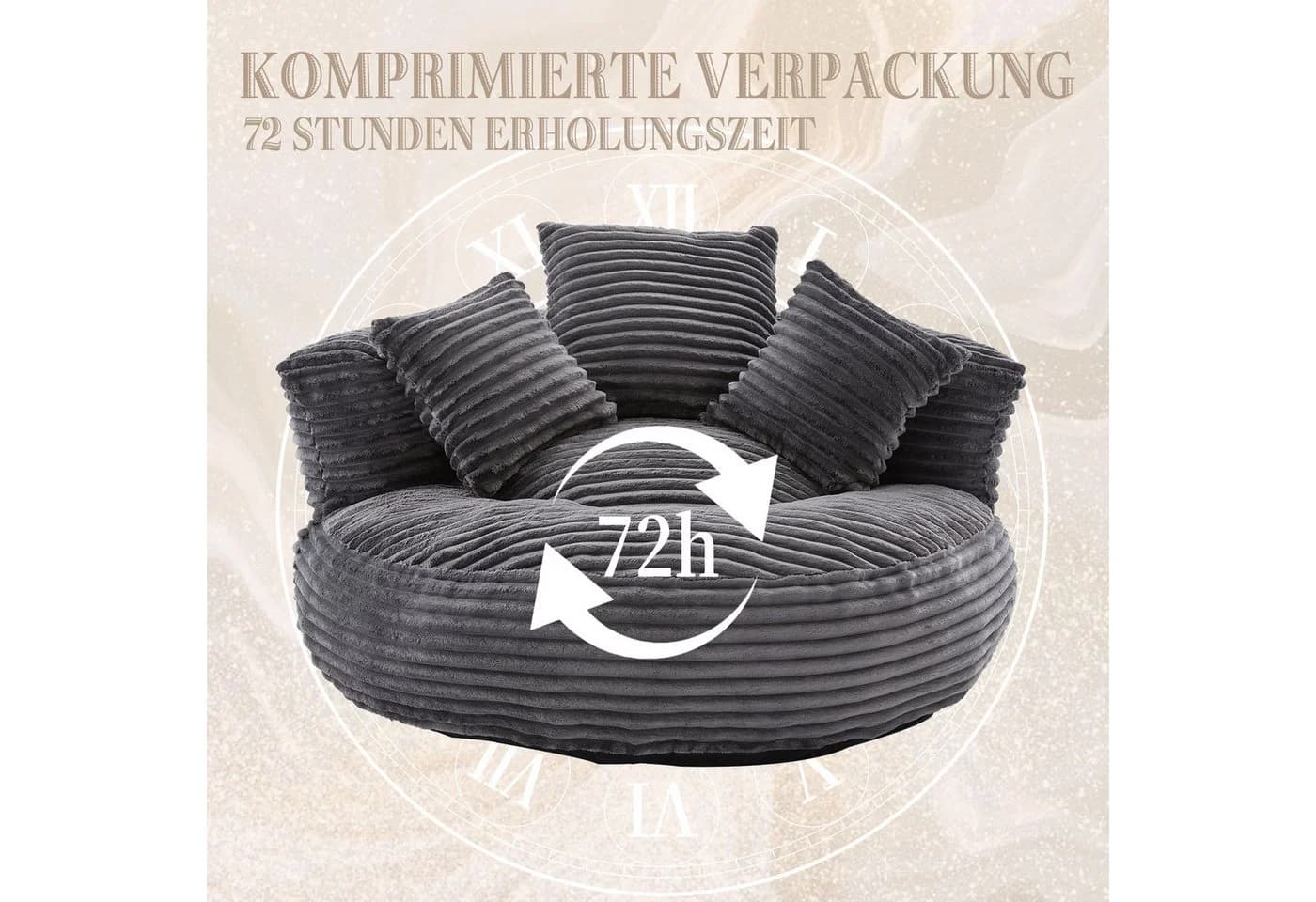 OKWISH Sitzsack Liegesessel mit hoher Rückenlehne Dunkelgrau - Bild 5