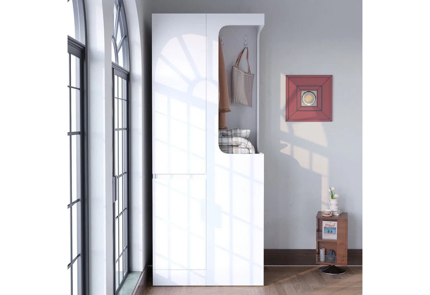 OKWISH Kleiderschrank Weiß mit 4 Schubladen & offenem Fach - Bild 3