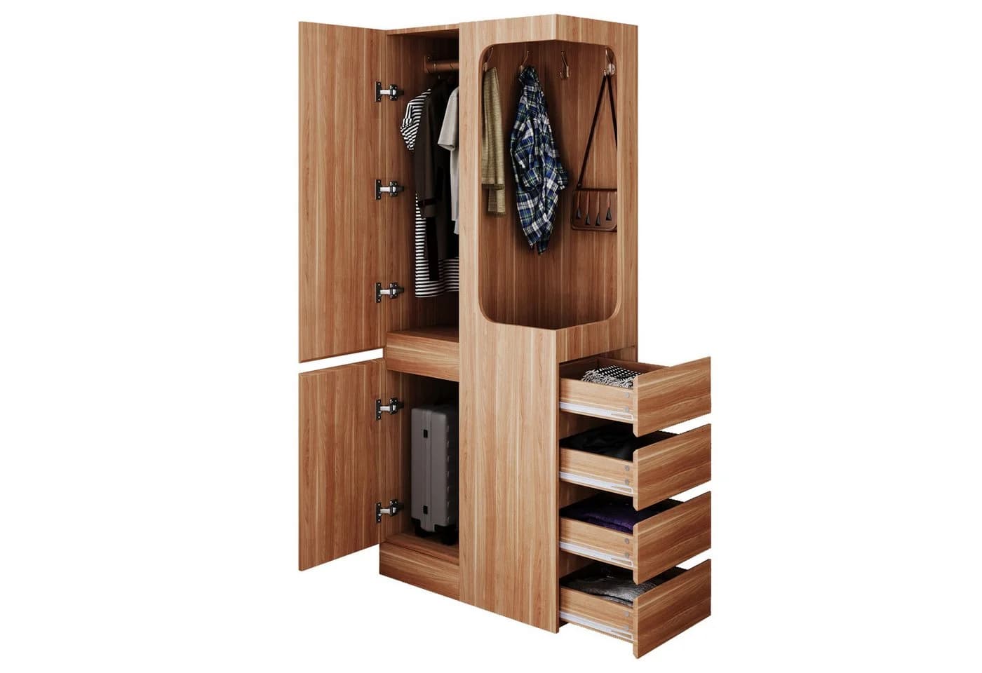OKWISH Kleiderschrank Weiß mit 4 Schubladen & offenem Hängefach - Bild 4