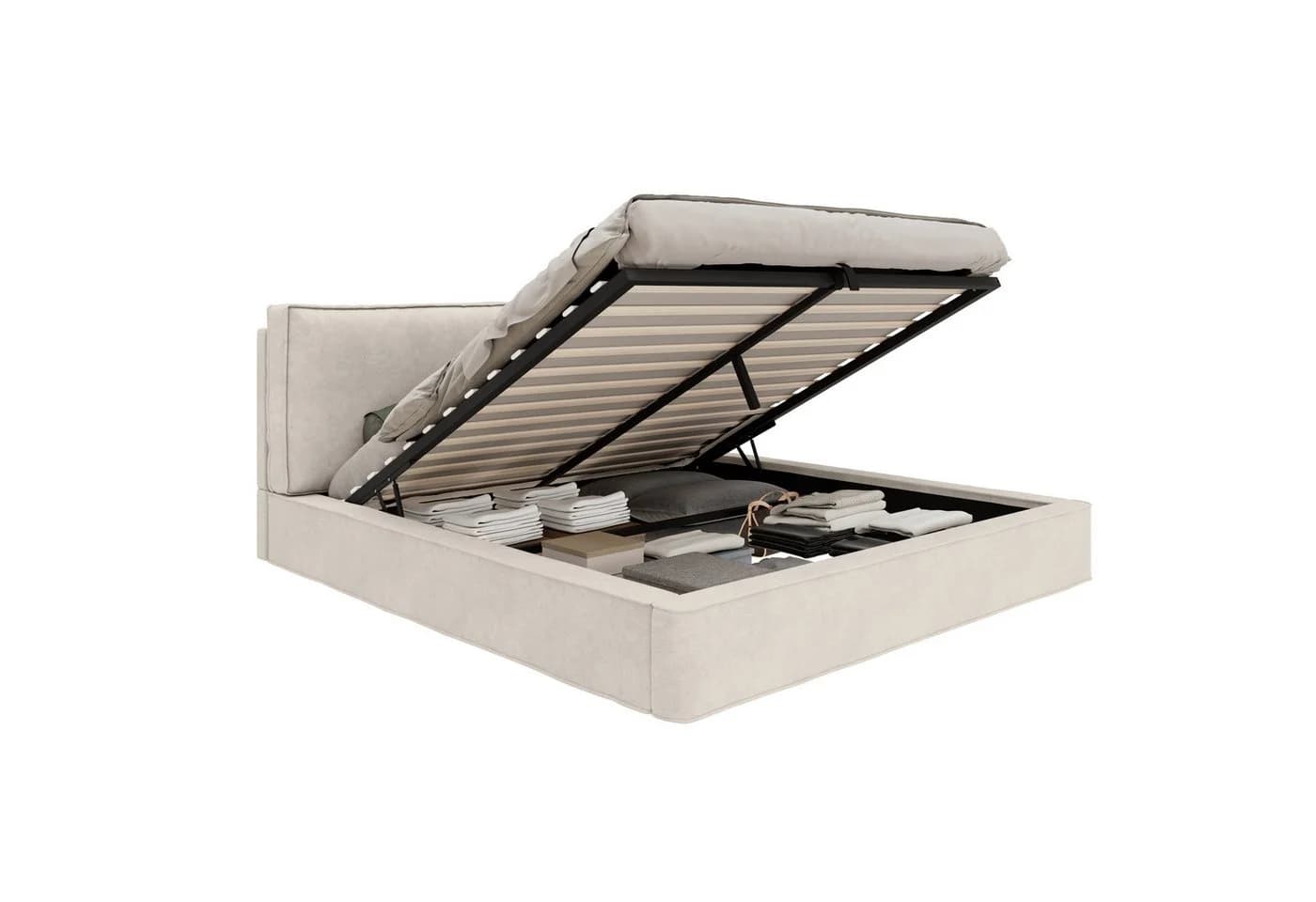 OKWISH Polsterbett Beige mit Lattenrost und hydraulischem Stauraum - Bild 4