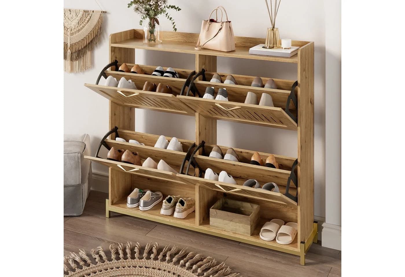 OKWISH Schuhschrank mit Metallrahmen und 4 Lamellentüren - Bild 2