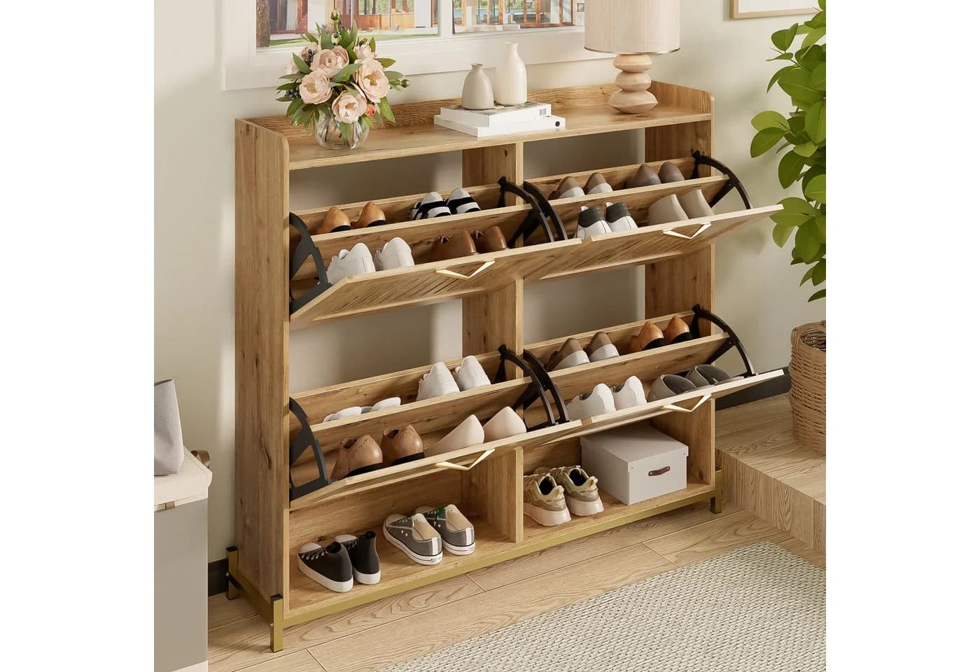 OKWISH Schuhschrank mit Metallrahmen und 4 Lamellentüren - Bild 3