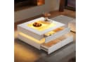 OKWISH Couchtisch Weiß LED-Couchtisch mit Glastischplatte und 3 Schubladen Bild 1