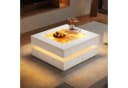 OKWISH Couchtisch Weiß LED-Couchtisch mit Glastischplatte und 3 Schubladen Bild 2
