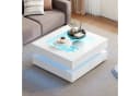 OKWISH Couchtisch Weiß LED-Couchtisch mit Glastischplatte und 3 Schubladen Bild 3