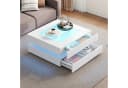 OKWISH Couchtisch Weiß LED-Couchtisch mit Glastischplatte und 3 Schubladen Bild 4