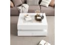 OKWISH Couchtisch Weiß LED-Couchtisch mit Glastischplatte und 3 Schubladen Bild 5