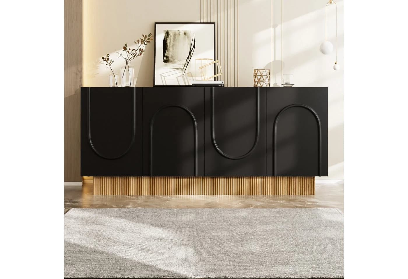 OKWISH Sideboard 160 cm Schwarz mit U-Relief Front - Bild 2