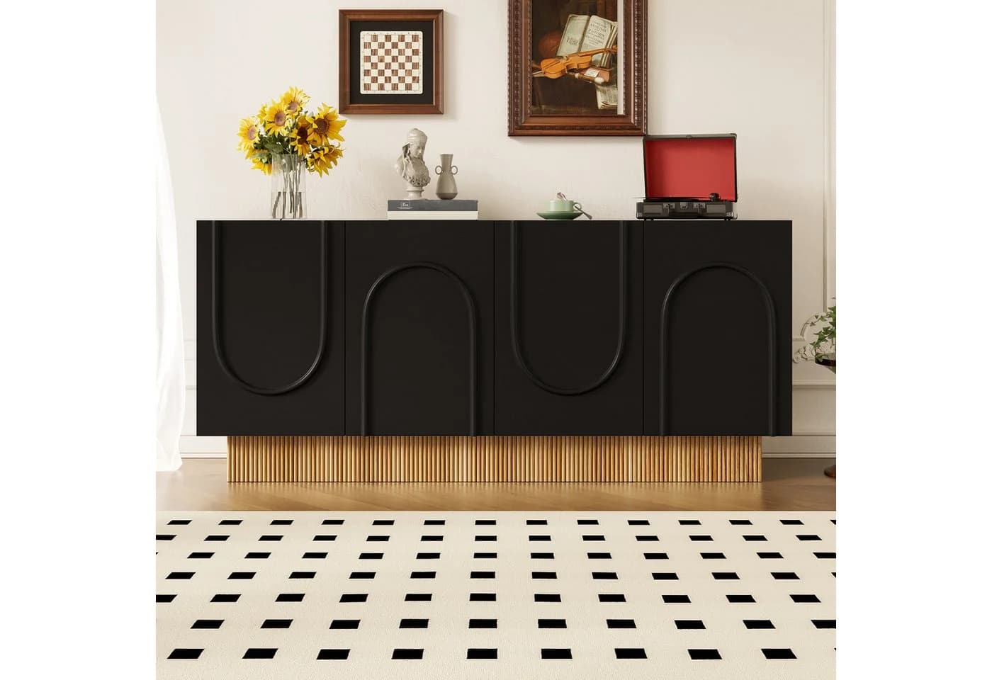 OKWISH Sideboard 160 cm Schwarz mit U-Relief Front - Bild 4