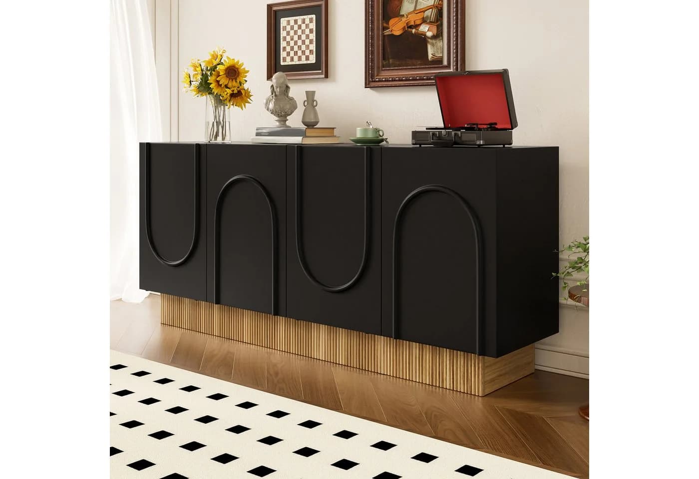 OKWISH Sideboard 160 cm Schwarz mit U-Relief Front - Bild 5